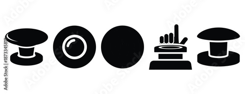 emergency stop button silhouette icon set, solid style, vector illustration