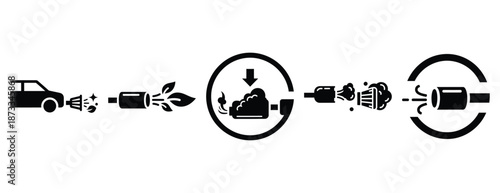 emissions control silhouette icon set, solid style, vector illustration