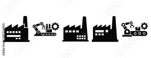 factory automation silhouette icon set, solid style, vector illustration