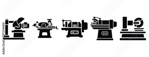 grinding machine silhouette icon set, solid style, vector illustration