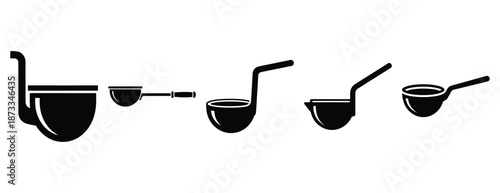 foundry ladle silhouette icon set, solid style, vector illustration