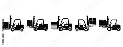 industrial truck loading silhouette icon set, solid style, vector illustration