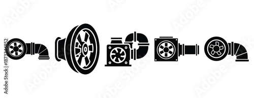 industrial ventilation silhouette icon set, solid style, vector illustration