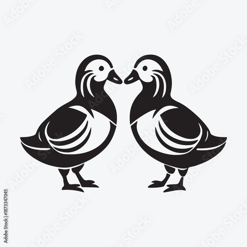 Cute cartoon duck with ducklings illustration on farm background