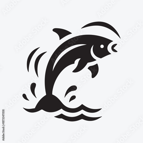 Tribal style vector illustration showing a fish and shark design with bold black silhouette artwork