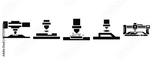 laser cutting silhouette icon set, solid style, vector illustration