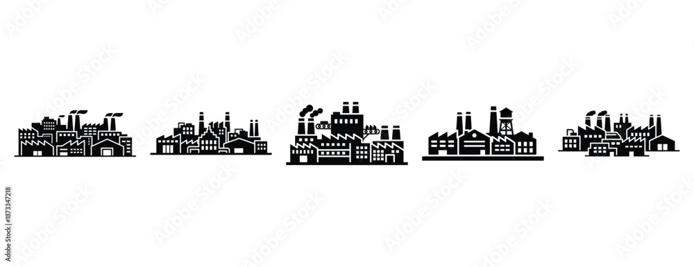 Fototapeta premium manufacturing campus silhouette icon set, solid style, vector illustration
