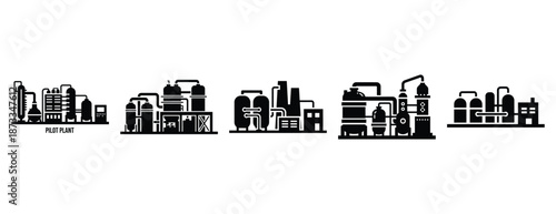 pilot plant silhouette icon set, solid style, vector illustration