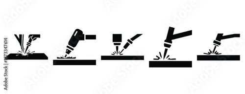 plasma cutting silhouette icon set, solid style, vector illustration