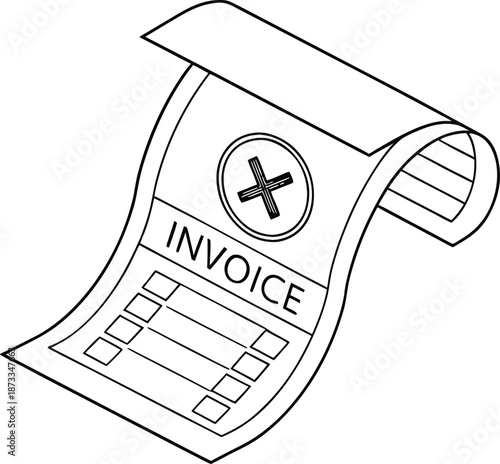 Invoice with Cancellation Mark: A detailed illustration of an invoice, its crisp lines and bold text highlighted by a cancellation mark.