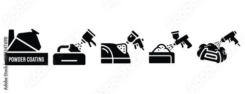 powder coating silhouette icon set, solid style, vector illustration