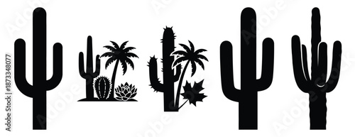 regional plant silhouette icon set, solid style, vector illustration