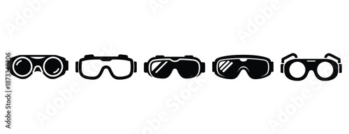 safety goggles silhouette icon set, solid style, vector illustration