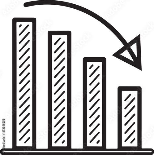 Declining business graph with downward trend arrow