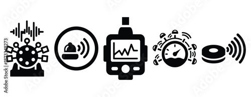 sensor monitoring silhouette icon set, solid style, vector illustration