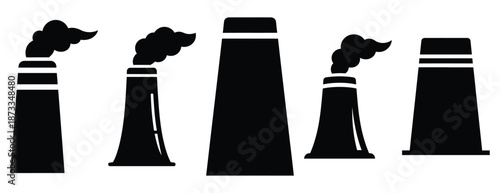 smoke stack silhouette icon set, solid style, vector illustration