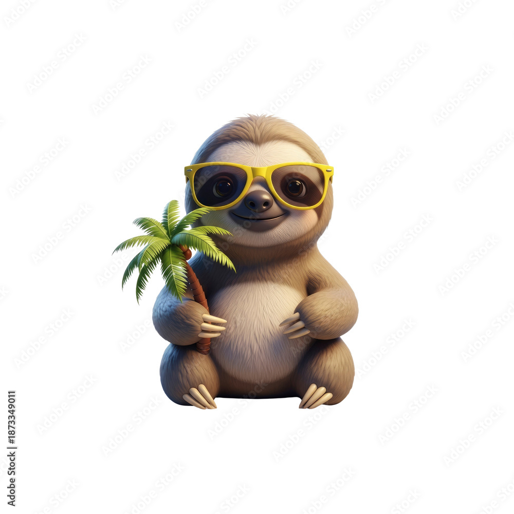 Obraz premium Cute sloth holding palm tree