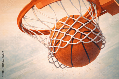 Basketball going through the hoop