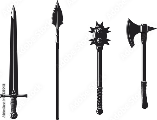 Medieval fantasy weapons illustration