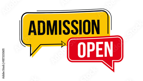 Admission Open Banner with Red and Yellow Speech Bubbles, admission open, admission banner, school admission, college admission, university admission, student enrollment, enrollment open, 