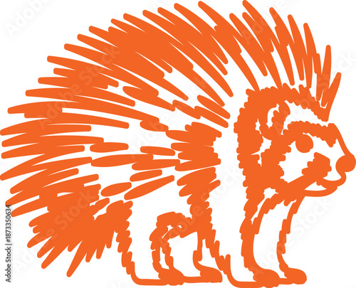 Stylized black and white vector illustration of a porcupine with sharp quills