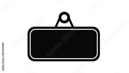 Simple black and white illustration of a rectangular rear view mirror with a hanger
