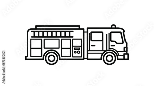 Simple line drawing depicting a classic firefighting truck with detailed features