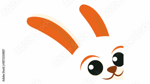 A flat illustration of a simple bunny peeking from behind with big eyes and long