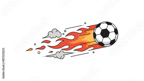A fiery soccer ball streaking through the air with a trail of flames and smoke, representing extreme speed, explosive power, and dynamic play in sports.