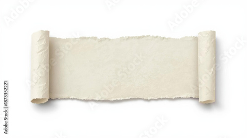 Scroll parchment paper vintage old empty blank isolated torn rolled antique blank parchment scroll with torn edge isolated white background creating vintage nostalgic copy space for text or design