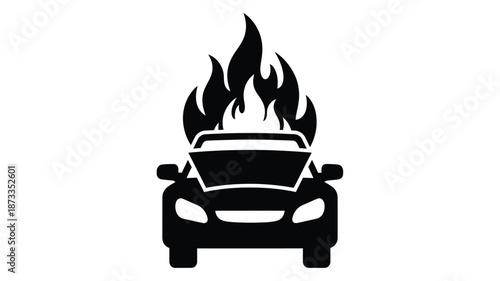 Burning car silhouette a stark illustration of vehicle fire damage and destruction