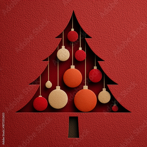 Minimal paper cut Christmas tree background