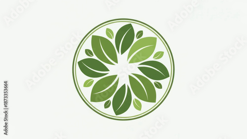 Circular green leaf emblem logo featuring a petaled leaf pattern with harmonious natural design.