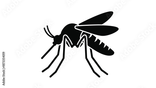 A simple black silhouette of a mosquito showcasing its delicate wings and proboscis