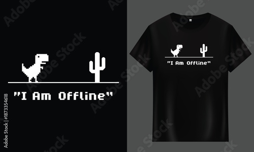 Offline Internet Concept Pixel Art Dinosaur Vector Design for Apparel and Merchandise full Customizable design. Retro 8 Bit Style