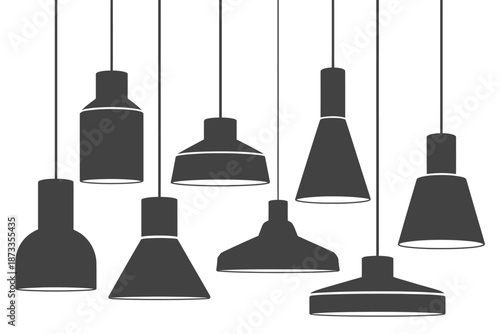 A collection of modern pendant lights hanging from the ceiling