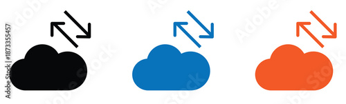 Cloud data transfer and synchronization icon set illustrating digital information exchange