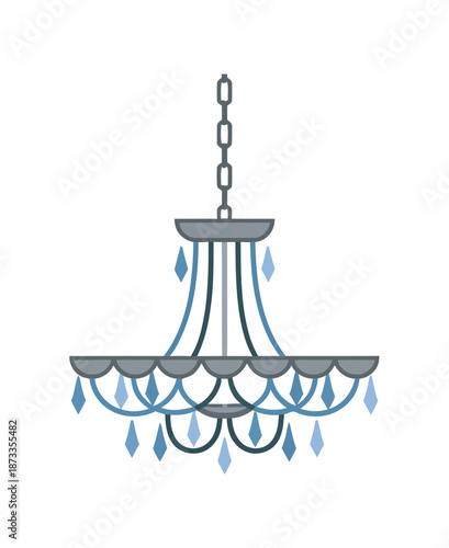 A beautiful chandelier with blue crystals hanging from a chain