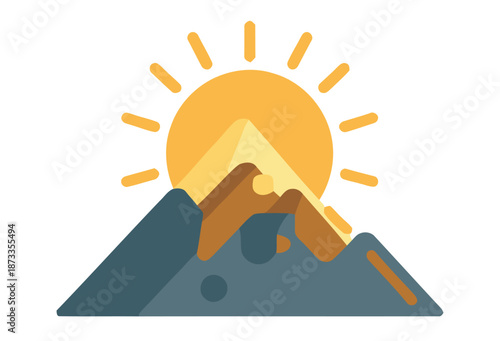 Mountain Landscape with Sun Illustration.