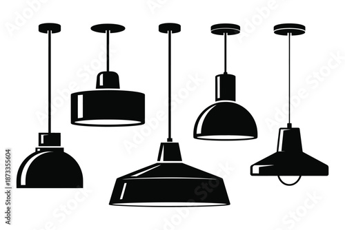 A collection of modern pendant lights hanging from the ceiling