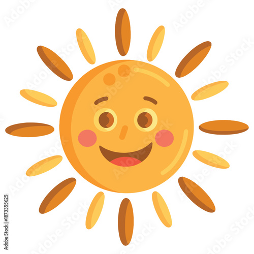 Smiling Sun Cartoon Character with Facial Expression.