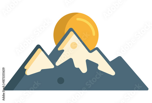 Stylized Mountain Range with Sun Icon.
