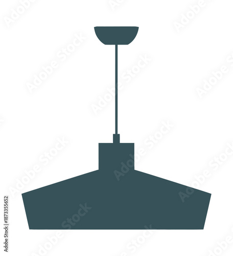 A modern dark grey pendant light fixture hanging from the ceiling