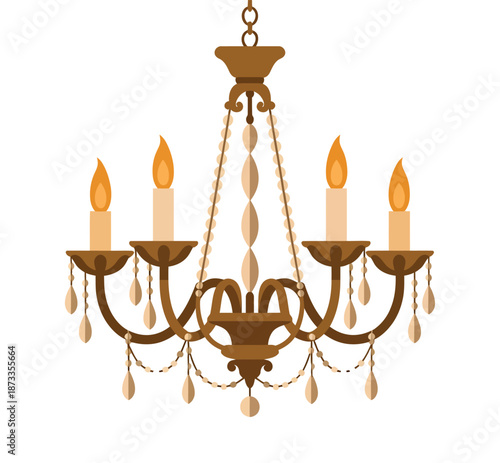 A beautiful golden chandelier with candles and crystals hanging from the ceiling