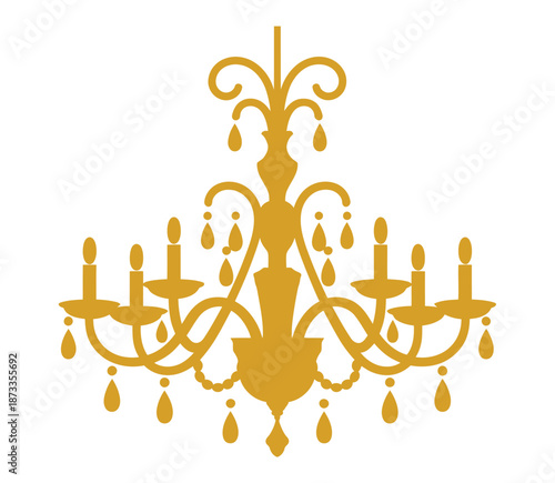 A luxurious gold chandelier on a white background with elegant design