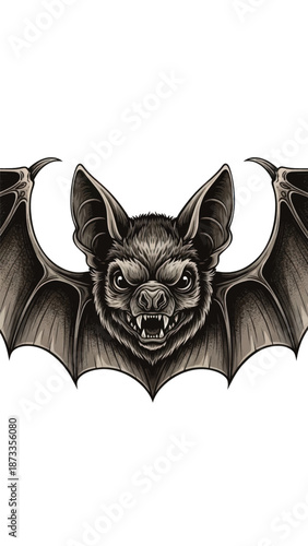 Gothic Winged Bat Illustration with a Menacing Nighttime Presence.