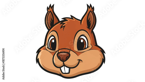 Playful cartoon squirrel head illustration with friendly expression and big eyes.