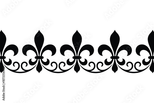 A black fleur-de-lis pattern on a white background with elegant design