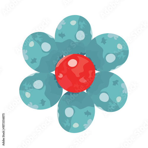 Abstract blue flower with red center illustration
