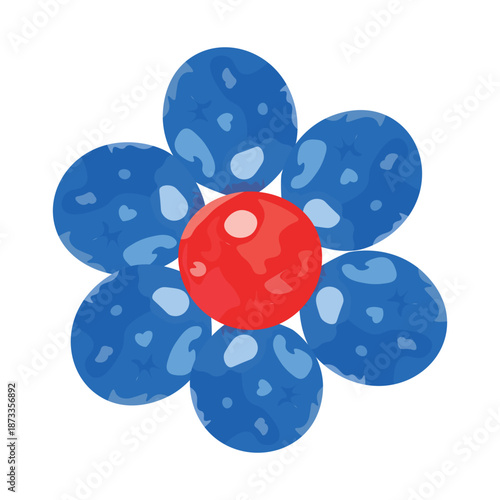 Abstract blue flower with red center illustration